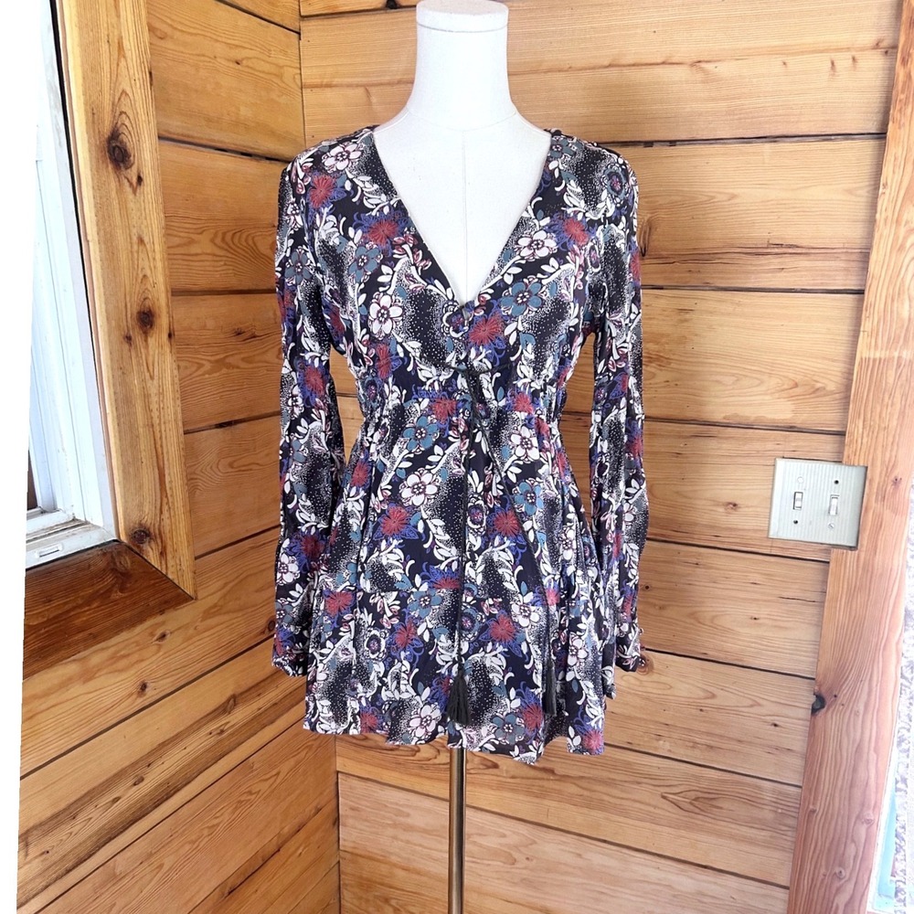 Free People Stealing Fire Tunic Dress Womens Extra Small Floral Paisley Boho Top